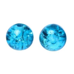 100 Blue Crackle Glass Loose Beads Round 6 mm Bead Jewelry - Craft Supplies New - Picture 1 of 5