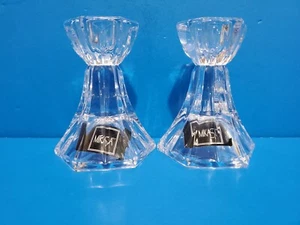 NIB Mikasa Linear XY275/939 Pair of Candleholders Clear Crystal 3 1/2" Tall - Picture 1 of 10