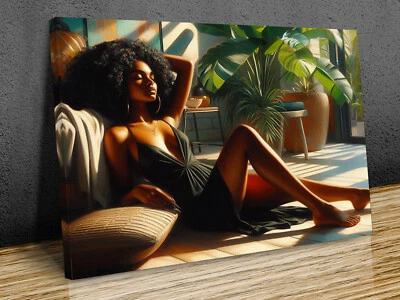 Hermosa Niña Descansando en un Sofá Edward Hopper Estilo Montado Lienzo Impresión Foto 1 de 4