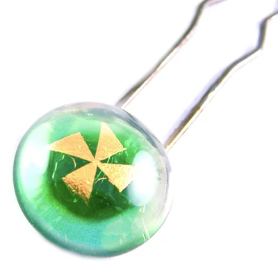 Булочка волос палочка булавки дихроичный предохранитель стекла зеленый золотой вертушка модные аксессуары - Изображение 1 из 4