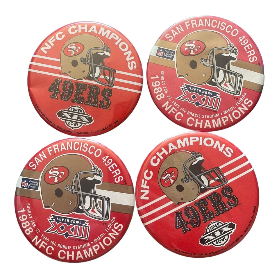 Lote de 4 botones pinback del Super Bowl de los 49ers de San Francisco lote de 4 campeones de la NFC Foto 1 de 3