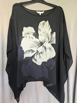 Rocha John Rocha Size 12 Black Overlay Floral White Navy And Black - Image 1 of 4