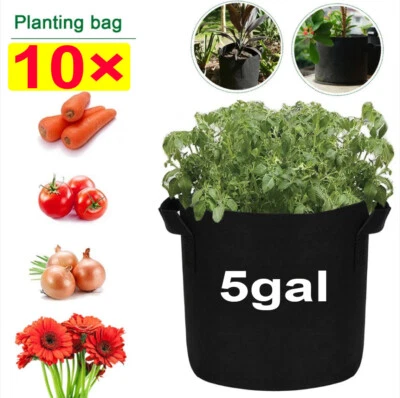 Paquete de 10 macetas de tela hidropónica de 5 galones para bolsas de cultivo de plantas inteligentes macetas EE. UU. Foto 1 de 4