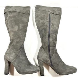 Duo Dita Gray Suede Leather Over-the-Knee Side Zip Stiletto Boots Size 39 N - Picture 1 of 8