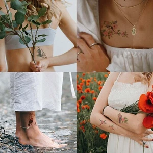 Tatuajes temporales realistas con flores de acuarela pájaros tatuaje impermeable para mujer - Imagen 1 de 8