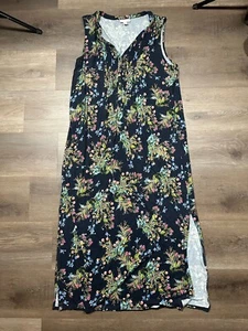 J. Jill Dress Womens M Sleeveless Round Neck Navy Blue Floral Knit Shift - Picture 1 of 7
