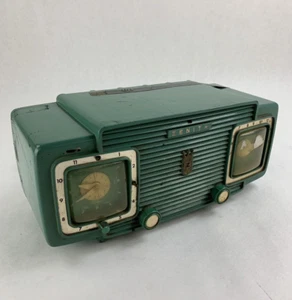 Zenith Model L520-F Vacuum Tube Radio Clock Vintage 1954 Gumby Green Powers On - Picture 1 of 16