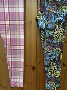 Lularoe TC leggings under the sea coral reef & pink plaid 2 pack - Picture 1 of 3