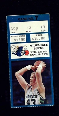 Charlotte Hornets Milwaukee Bucks NBA Ticket Stub Jack Sikma Photo 11/28/1990 - Image 1 of 2