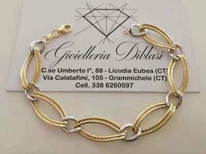 SOLID 18K YELLOW WHITE GOLD BRACELET ALTERNATE 1,1 cm OVALS BRIGHT, 7.5 INCHES - Picture 1 of 8