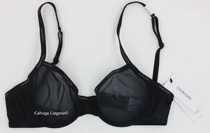 Nuevo con etiquetas Sujetador Calvin Klein QF1680 "Sheer Marquisette" Copa Suave Demi Logo, Negro, 32C - Imagen 1 de 7