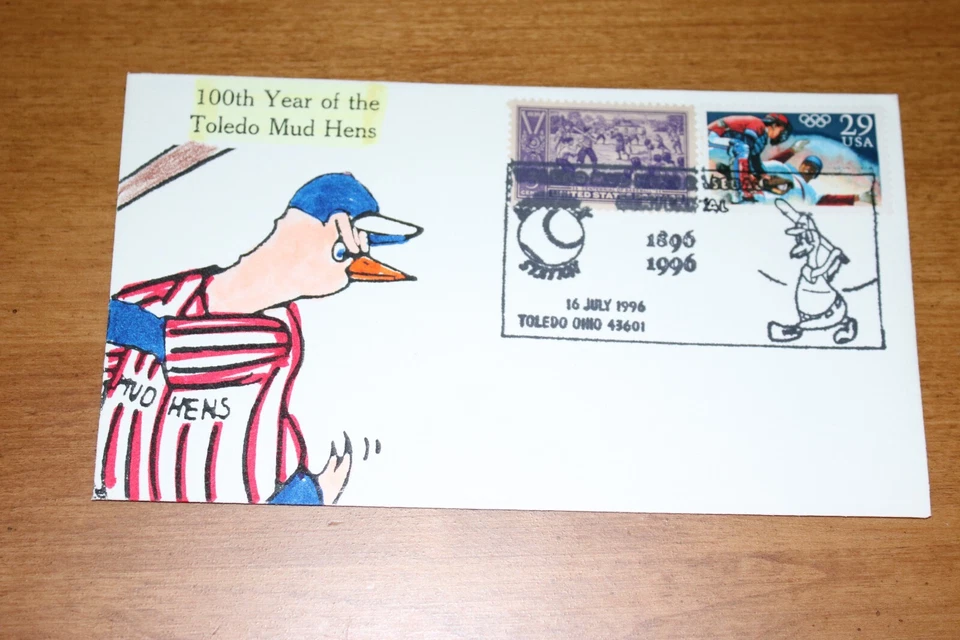 Toledo Mud Hens 100th Year 1896-1996 Handpainted Event Cover, FREE shipping - Image 1 of 1