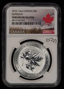 2016 $8 Canada 1.5 oz .9999 Silver Superleaf - NGC Gem Uncirculated - SKU-X5723 - Picture 1 of 4