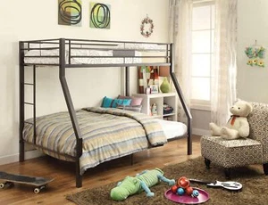 79 X 56 X 65 Twin Over Full Brown Metal Tube Bunk Bed - Picture 1 of 1
