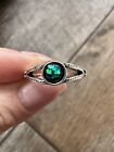 Silver Tone Costume Jewellery Ring Faux Green Blue Opal Round Gem Size J 1/2