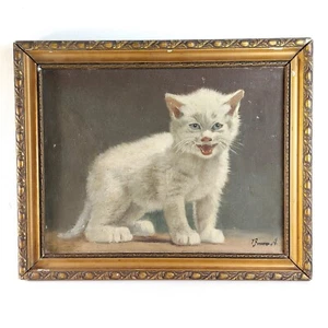 Antique Oil Painting of a Cute Cat Naive Art cca 1920s Hungary Europe 18" x 15" - Picture 1 of 16