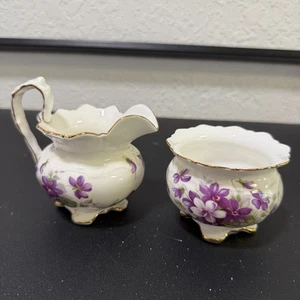 Aynsley Violette Mini Creamer e Zuccheriera Set Bone China Inghilterra Vintage - Foto 1 di 7