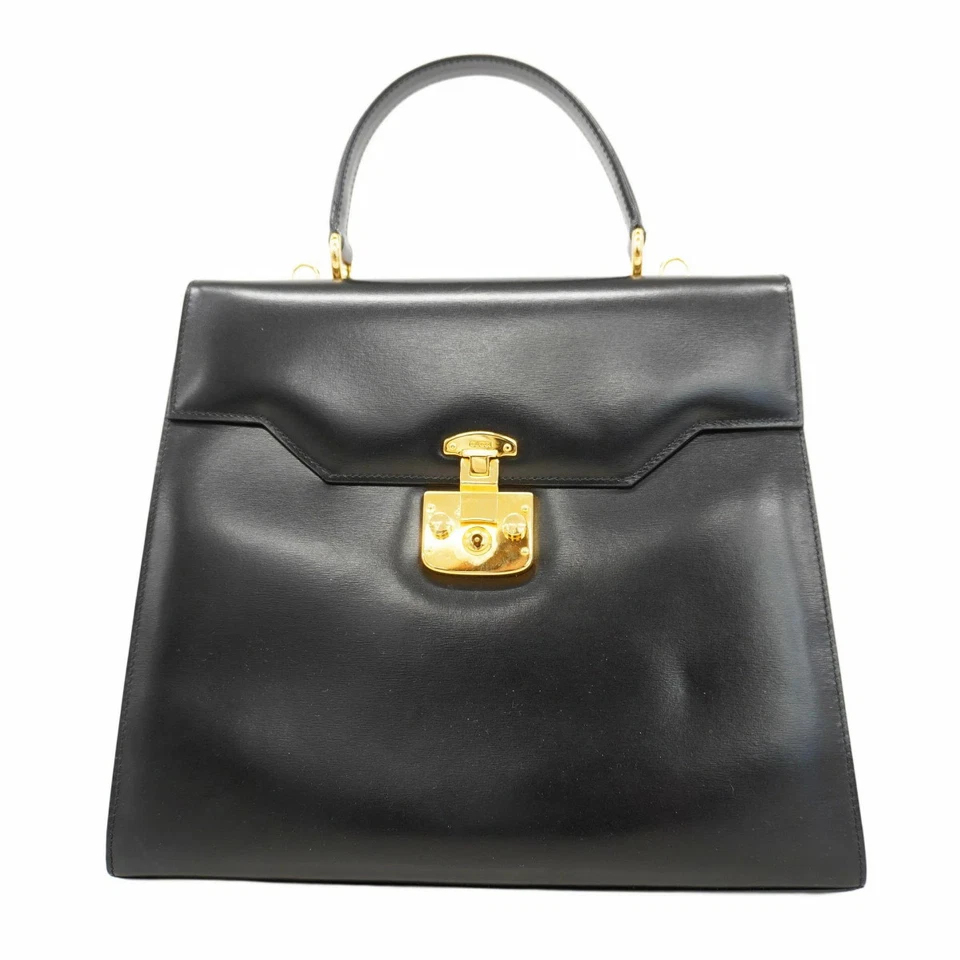 Gucci Ladylock 0002110 Black Leather Handbag Flap Slide Lock Authentic - Image 1 of 4
