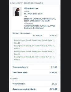 KORAY AVCI 4 Konzerttickets!!!! 30.04.2025 Stadthalle Offenbach 20:30Uhr - Bild 1 von 2