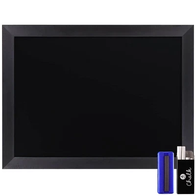 18" x 24" Rustic Black Solid Wood Frame Wall Chalkboard, Magnetic Surface, Ho... - Image 1 of 4