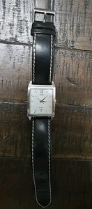 Guess Watch Unisex Black Leather Band Date No Battery - Picture 1 of 9