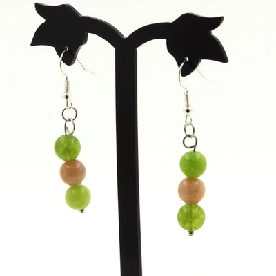 Ohrringe Aus Edelstahl 3 Perlen Peridot + Stein Hergestellt In - Bild 1 von 2