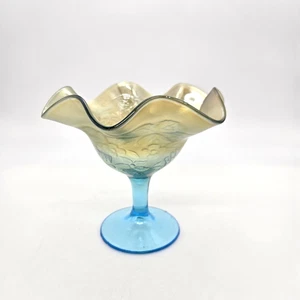 Fenton Carnaval Vidrio Compota Pavo Real y Urna Texturizado Celeste Azul Pedestal 5" - Imagen 1 de 5
