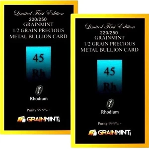 LOT 2 X 1/2 KORN 99,9 % REINES RHODIUM KRISTALL METALL - IN COA KARTE - Bild 1 von 2