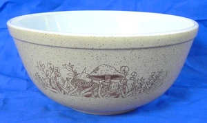 Pyrex Mixing Bowl #403 "Forest Fancies" Tan+Brown Mushroom Pattern, 2.5 qt, Exc. - Picture 1 of 7