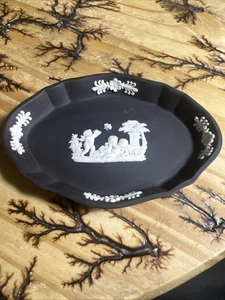 Bandeja de caramelos ovalada vintage de jaspe de madera de cuña negra  - Imagen 1 de 5