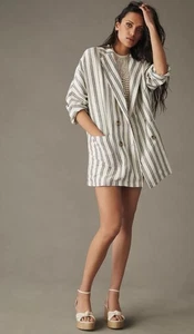 Anthropologie Pilcro Relaxed Striped Boho Lagenlook Linen Blazer Jacket XS - Picture 1 of 12