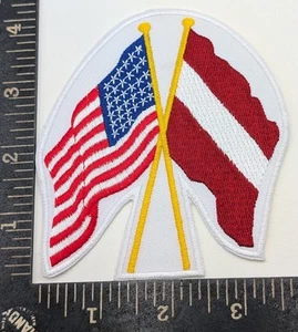 USA & Latvia Friendship Patch Crossed Flags Embroidered Emblem Iron-On Applique - Picture 1 of 2
