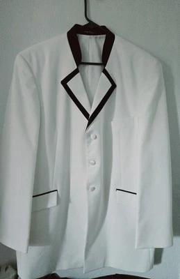 Men's White After Six Tuxedo Jacket with Black Satin Lapels & Trim 46L - Image 1 of 4