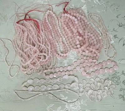 Lote de CUARZO ROSA GENUINO VINTAGE 10,8,6,4mm HILO DE CUENTAS 16" y cuentas de diseño Foto 1 de 4