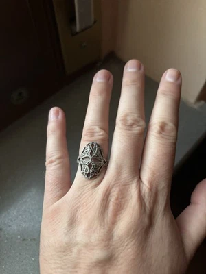 Anello in argento 925 brunito con marcasiti naturali - Immagine 1 di 2