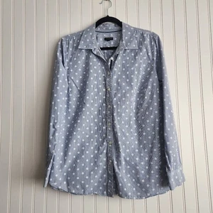 Talbots blau weiß Streifen Tupfen 100 % Baumwolle Knopfleiste Bluse Top Large - Bild 1 von 6
