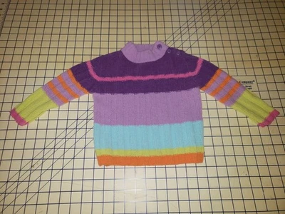 Suéter Kid Connection gola simulada botão 24 meses menina roxo rosa listra laranja - Imagem 1 de 4