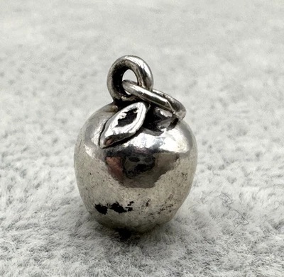 Vintage Sterling Silver Apple Pendant Charm Timeless Appeal Knowledge Teacher 3D - Image 1 of 4