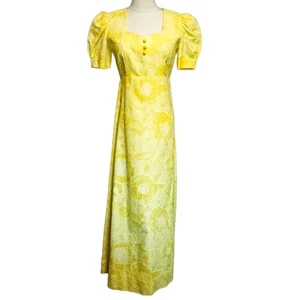 Vintage 1960s Puff Sleeve Babydoll Sweetheart Yellow Mod Empire Waist Maxi Dress - Picture 1 of 8