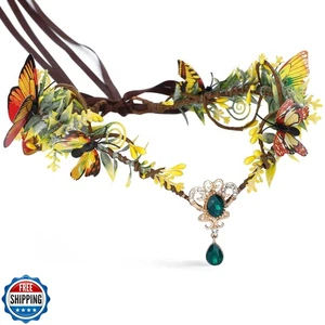 MOSTORY Elfe Kopfschmuck mit Schmetterlingen Fee grün Strass Krone Wald  - Bild 1 von 5