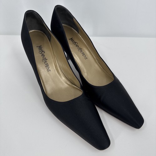 SAINT LAURENT (YSL) Scarpe decolte Yves Saint Laurent donna nero raso taglia 9N Made in Italy