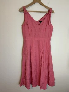 Taylor 80s Midi Dress Linen Pink Bow Tie Strap Garden Party Coquette Pleated S - Picture 1 of 5