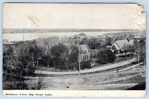 1915 BIG STONE LAKE MINNESOTA AERIAL VIEW RAILROAD TRACKS HOMES POSTCARD - Picture 1 of 2