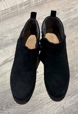 Botín de Gamuza Toms Leila Talla 8.5 Negro Cuero Preppy Tacón Bloque Hipster Invierno Foto 1 de 3