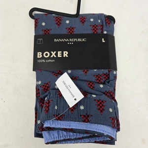BANANA REPUBLIC 100% Cotton Men’s Boxers Blue & Red Buffalo Plaid Trees NWT - Picture 1 of 8