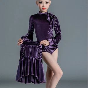 Enfants Filles Velours Latin Robe Danse à Volants Jupe Salle de Bal Tenue - Picture 1 of 12