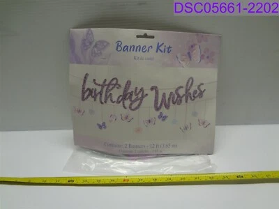 Qty = 5: Floral Birthday 2-pack 'Flutter' Glitter Double Banner Kit P/N 120654 - Image 1 of 3