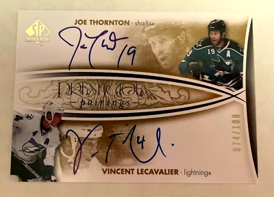 2007-08 SP Authentic Prestigious Pairings J Thornton / V Lecavalier AUTO 74/100 - Image 1 of 3