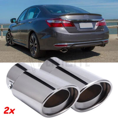 For Honda Accord Civic Chrome 2Pcs Exhaust Pipe Tip Tail Muffler Stainless Steel - Image 1 of 4