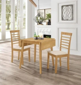 Dining Table Set, Small Solid Wood Drop Leaf Kitchen Table and 2 Chairs in Oak - Picture 1 of 8